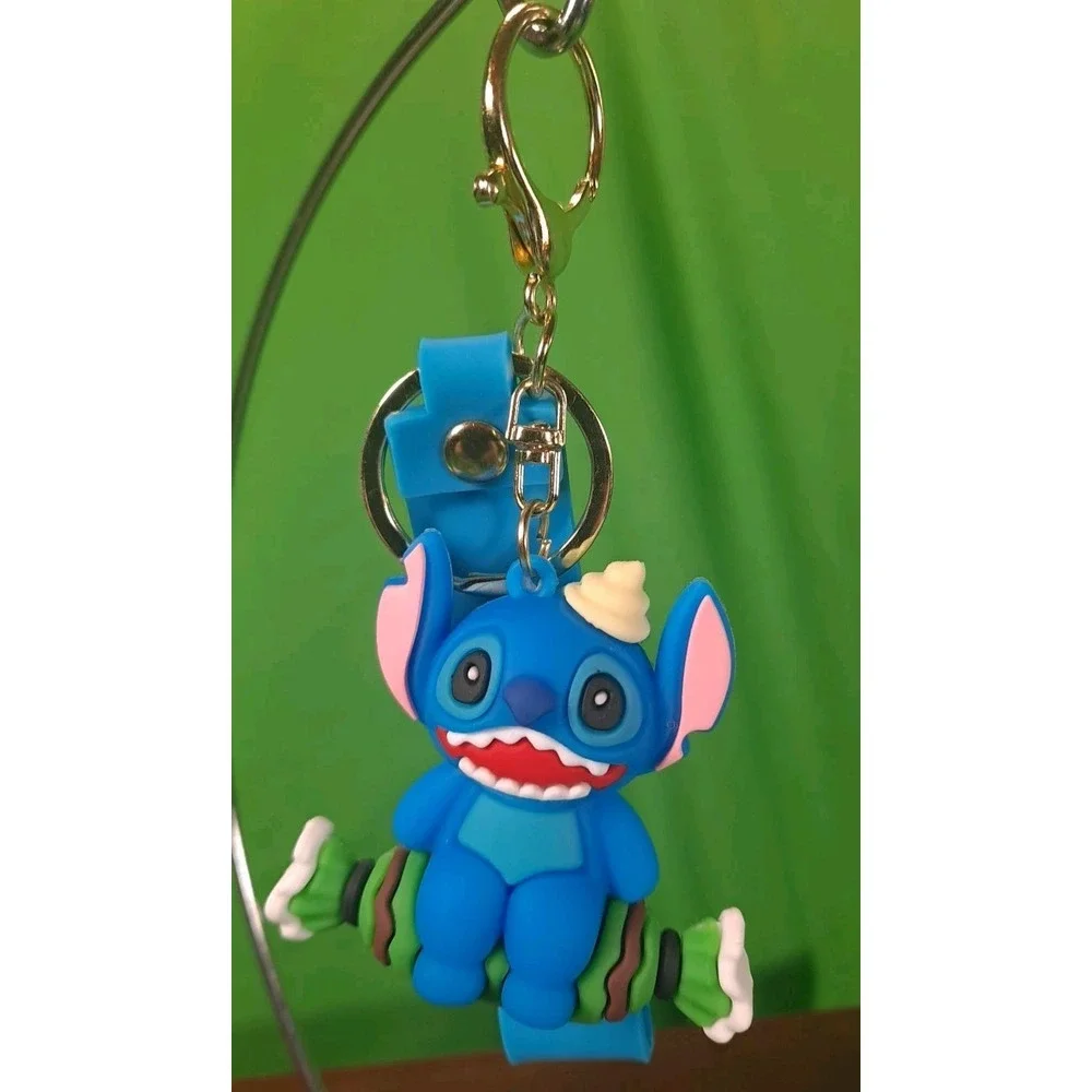 New Disney Stitch Sitting On‎ Candy PVC Keychain Backpack Clip Keyring Wristlet